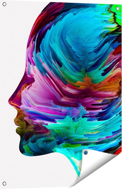 Gards Tuinposter Abstracte Kunst van een Gezicht - Hoofd - 60x80 cm - Tuindoek - Tuindecoratie - Wanddecoratie buiten - Tuinschilderij