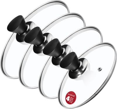 KADAX Panndekselset, universeel deksel van glas met handvat, hittebestendige dekselset in verschillende maten, pannendekselset, glazen deksel voor pan, pan (20+24+26+28cm, zwart mat handvat)