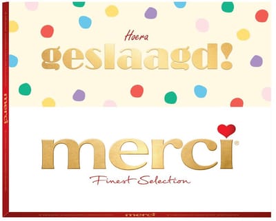 merci 250g "Hoera geslaagd" - merci Finest Selection Assorted chocolade - Mix van 8 smaken - Chocolade cadeau - Individueel verpakte chocoladereepjes