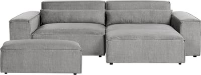 HELLNAR - Hoekbank 2-zits met ottomaan - Grijs - Links - Polyester