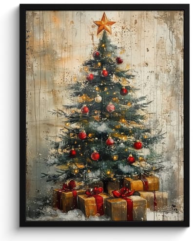 Poster in lijst - Fotolijst 50x70 cm - Posters - Kerstboom - Vintage - Kerst - Cadeau - Posterlijst zwart - Decoratie - Wanddecoratie woonkamer - Kerstdecoratie voor binnen - Kerstversiering - Kerstmis versiering in huis - Christmas tree decorations