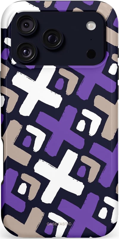 Casetastic hoesje geschikt voor Apple iPhone 17 Pro Max - MagSafe - Dubbellaagse bescherming - Fresh Paars Witte X's - Fashion Case - Donkerblauw Zilver Lavendel Wit