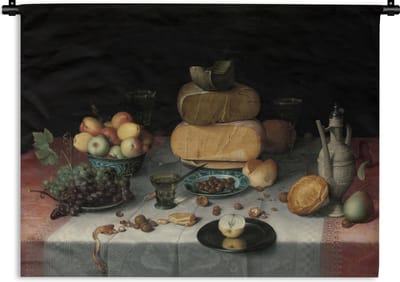 Wandkleed - Wanddoek - Stilleven met kazen - Kunstwerk - Oude meesters - 120x90 cm - Wandtapijt
