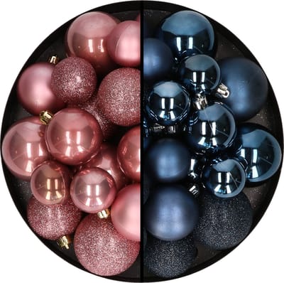 Decoris kerstballen 60x stuks - goud/donkerblauw - 4-5-6 cm - kunststof - kerstversiering