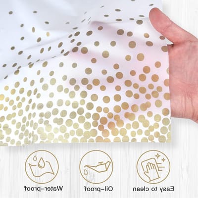 Plastic Rechthoekige Tafellaken in Wit en Goud met Gouden stippen, 137 x 274 cm, Perfect voor Feestjes, Babyshowers en Verjaardagsdecoraties