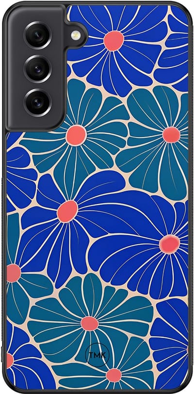 Hoesje geschikt voor Samsung Galaxy S21 FE - Indigo bloemen - Blauw - TPU case - Bloemen - Hardcase zwart telefoonhoesje