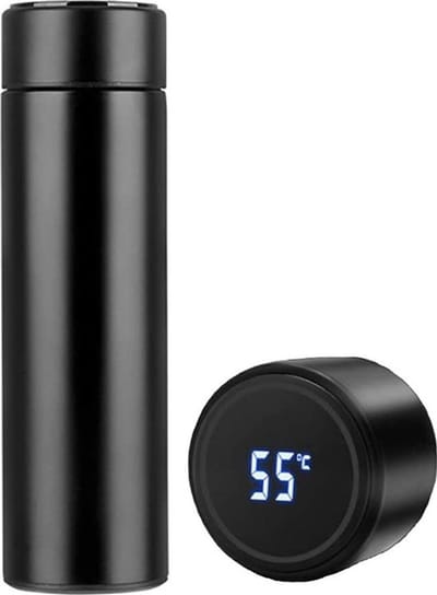 Crrynuo Smart Thermos met LCD-temperatuurweergave - Thermos - Dubbelwandige thermoskan - Thermosfles - Thermosfles - Reisbeker - Waterfles - Koffiemok - Drinkfles - Roestvrij staal - Smart Thermosfles - Zwart