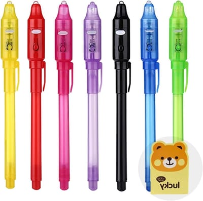 7-delige Set Geheime Pen en Notitieboekje Leesbaar met Licht UV Pen Magische Pennen voor Kinderen Verjaardagsgeschenken en Activiteiten op Feestjes