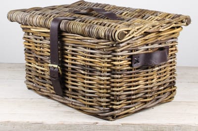 MigoStyling - Kinder Fietsmand - Rotan - Fietsmand met Leer - MigoStyling - Bruin - 43x33x25 cm - Eenvoudig te Bevestigen