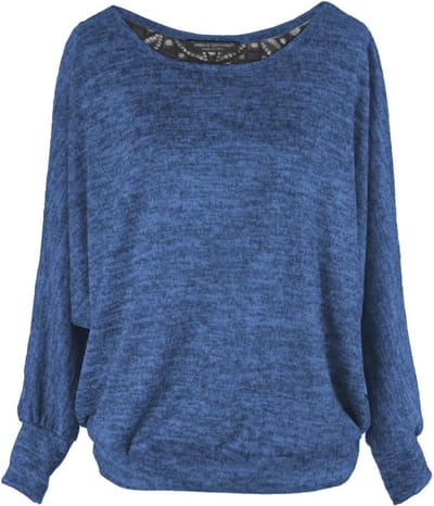 Sweatshirt trui met vleermouwen en kanten rug voor dames - lose fit