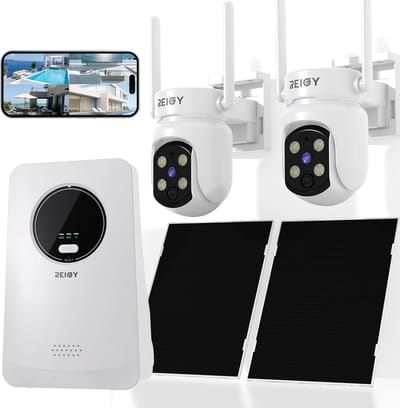 SnelShoppen - 2pcs 4MP Outdoor Wi-Fi Beveiligingscamera met Zonnepaneel - 100% Draadloos, 360° Rotatable, 5200mAh Accu, Ideaal voor Tuin en Buiten