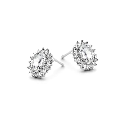 New Bling 9NB-0531 Zilveren Oorknopjes Dames - Zirkonia - Entourage - 10x8mm - Zilverkleurig
