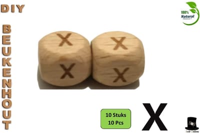 Bob Online ™ - Setje van 10 Stuks - ‘X’ Vierkant Beukenhout Kralen 12mm met ca. 3.5mm Gaatje – Houten Letter Kubus Kralen – DIY Houten Alfabet Kralen Laser Gegraveerd – 12mm Beech Wood ‘X’ Lazer Engraved Letter Beads – Doe-het-zelf Alfabet Kralen
