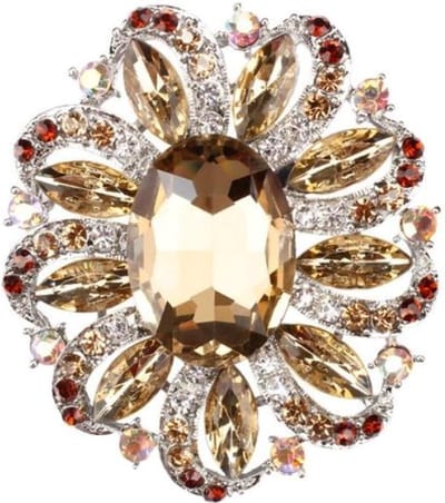 Fako Bijoux® - Broche - Bloem - Ovaal - XXL - 57x65mm - Champagne