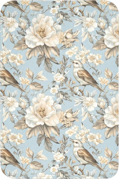 Badmat 60x90 cm - Antislip - Botanisch - Zangvogel - Blauw - Badmatten voor badkamer - Badkamermat - Douchemat - Badkamer mat