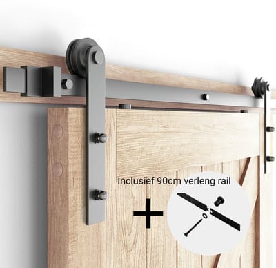 Barnwood Originals Klassiek - Schuifdeursysteem 2meter staal inclusief 90cm extra verleng rail (Set 290cm)