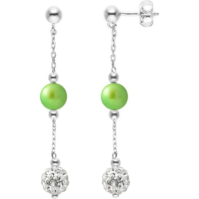 Oor hangers groene cultuur kralen en kristal wit 925 zilver - puur kristal