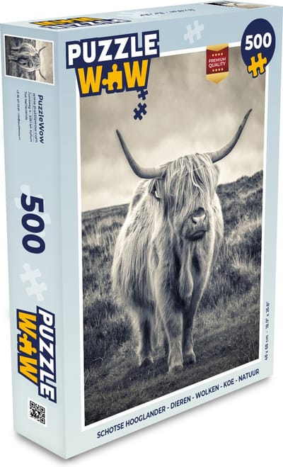 Puzzel Schotse hooglander - Dieren - Wolken - Koe - Natuur - Legpuzzel - Puzzel 500 stukjes