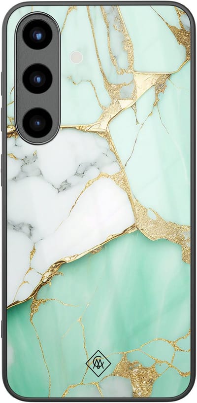 Casimoda® hoesje - Geschikt voor Samsung Galaxy S25 - Marmer Mint Goud - Luxe Hard Case Zwart - Backcover telefoonhoesje - Mint