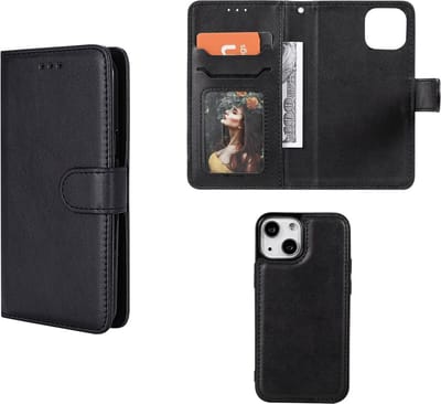 MobyDefend Hoesje - Geschikt voor iPhone 13 - Luxe 2-in-1 Wallet Book Case Met Uitneembare Backcover - Zwart