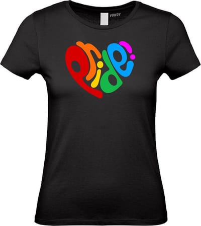 Dames T-shirt Pride Hart | Gay pride shirt kleding | Regenboog kleuren | LGBTQ | Zwart dames | maat XS