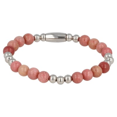 My Bendel - Damesarmband Zilverkleurig met Rhodonite Edelsteen Elastisch - met Luxe Cadeauverpakking | Sieraden Voor Dames | Maat M