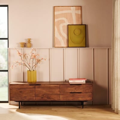 TV-meubel Flack - Acaciahout Bruin - 2 Lades, 2 Deuren - Retro Design