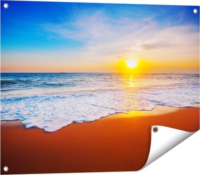 Gards Tuinposter Strand en Zee tijdens Zonsondergang - 80x60 cm - Tuindoek - Tuindecoratie - Wanddecoratie buiten - Tuinschilderij