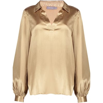 Geisha Satin Blouse Sand Size: M | Long-Sleeved Tops Outlet | Dames | Goud