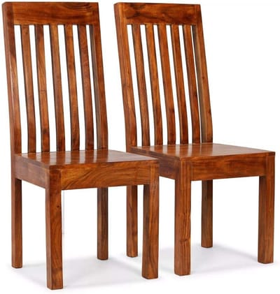 Set van 2 Massief Houten Eetkamerstoelen met Hoge Rugleuning - Acaciahout