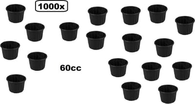 1000x Bio sausbakje souffle zwart 60cc - papier composteerbaar saus mayonaise ketchup mosterd bakje eten food