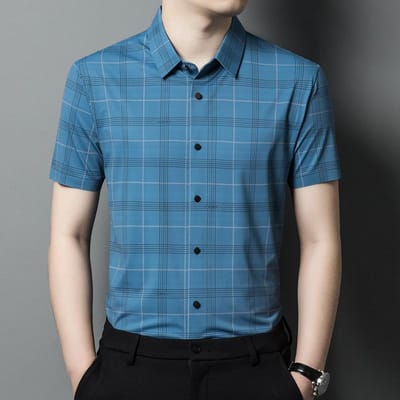 Kortemouw overhemd heren zomer nieuw zakelijk casual heren slim geruit overhemd XXXL gray