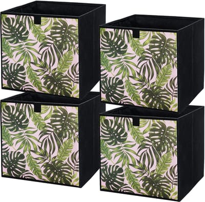 LAVITA Opbergmand Textiel - 31x31x31cm Bladeren 4 stuks - Opbergbox kledingkast - Stoffen lade organizer vouwbox