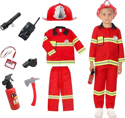 Kinderen Brandweerman Kostuum met Brandblusser, Helm en Accessoires voor Carnaval en Halloween - Perfect voor Jongens Cosplay en Feestjes