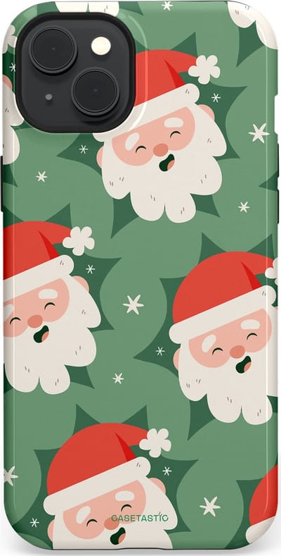 Casetastic hoesje geschikt voor Apple iPhone 15 Plus - MagSafe - Dubbellaagse bescherming - Vrolijke Kerstmannen in de Sneeuw - Fashion Case - Saliegroen Wit Perzik Crème