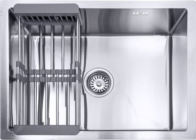 Lendo Online Spoelbak met droogrek 590x440x200mm RVS - Roestvrij staal - Wasbak met waterafvoersysteem - Gootsteen voor keuken + bevestigingshaken