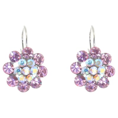 Behave – Oorbellen dames – Bloem roze kristal – Nikkelvrij – 2 cm