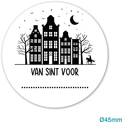 Naamstickers Sinterklaas Wit / Zwart - Van Sint voor - Huisjes - Paard - Liefs - Piet - Naam sticker - Schoen zetten - Envelop stickers | Cadeau – Gift – Cadeauzakje – Traktatie - 5 december - Pakjesavond | Chique inpakken - DH collection