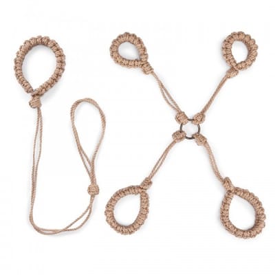 Nooitmeersaai - Bondage touw halsband met boeien - Nylon - Bruin - Verstelbaar