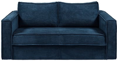 Vente-unique Express-driezitsslaapbank van blauw ribfluweel - Bed 140 cm - Matras 18 cm LORETO