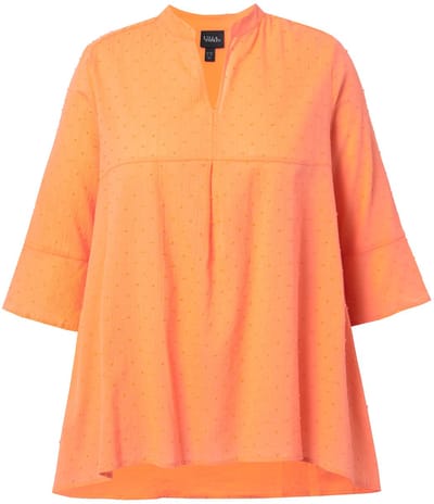 Ulla Popken - Dames - Blouse sierplooi A-lijn tuniekhals 3/4-volantmouwen - Koraal - Maat 42+