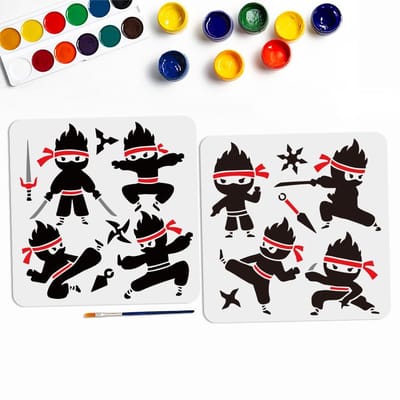 Allecto - Ninja Stencilset - Herbruikbare sjablonen - Creatief schilderen - 30 x 30 cm - Voor muren, stof en hout - 8 stijlen - DIY decoratie
