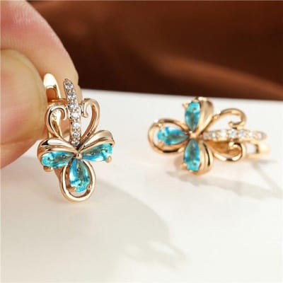 Eenvoudige Mode Kristallen Bloem Oorbellen Boho Roségoud Kleur VerlovingsOorbellen Mystieke Meerkleurige Zirconia Creool Oorbellen Voor Vrouwen