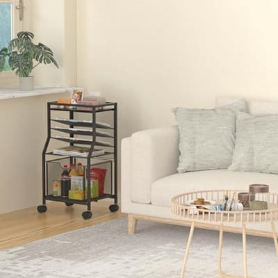 Zwarte Rolling File Cart - 6-Tier Onder Bureau Organizer met Afsluitbare Wielen