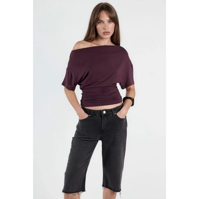 Asymmetrische Hals Zachte Viscose Brei Top