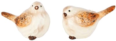 Dekoratief | Vogeltje 'Lenny', wit/bruin, keramiek, 9x5x6cm, set van 2 stuks | A255171