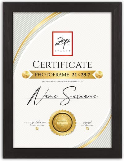 ZEP - Houten Fotolijst Certificate A4 Zwart voor foto formaat 21x29,7 cm - V4721B