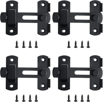 4-delige RVS Deursloten Set, 4 inch Flip Clasp, Veiligheidsdeurbolt voor Ramendeuren, Kasten en Vensters, Zwart