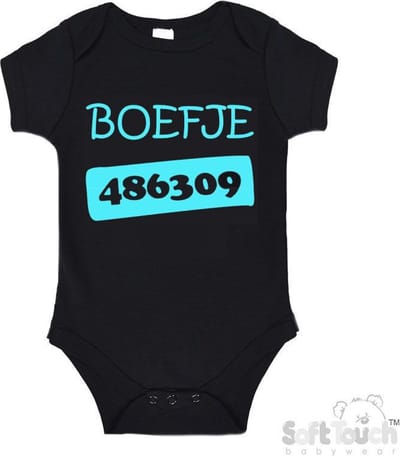 100% Katoenen Romper "Boefje 486309" Unisex Katoen Zwart/aquablauw Maat 56/62