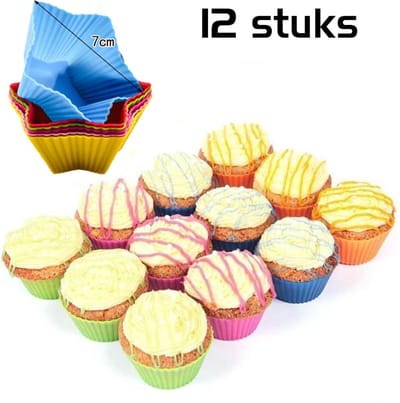 DW4Trading Siliconen Cup Cake Vormpjes Ster - Set van 12 Stuks - Ø7 cm